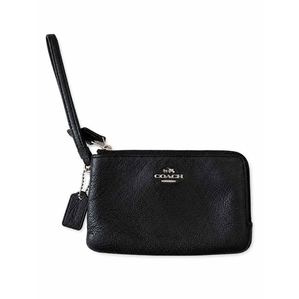 Coach Black Pebbled Leather Double Zip Wristlet Wallet 54813 Gold Hardware